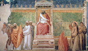 S. Francesco, accompagnato da frate Illuminato, nella corte del Sultano - Giotto, Santa Croce, Firenze