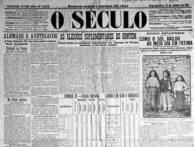 Il quotidiano "O SECULO" di Lisbona racconta il miracolo del sole del 13 ottobre a Fatima