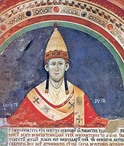 Innocenzo III in un affresco nel Sacro Speco di Subiaco