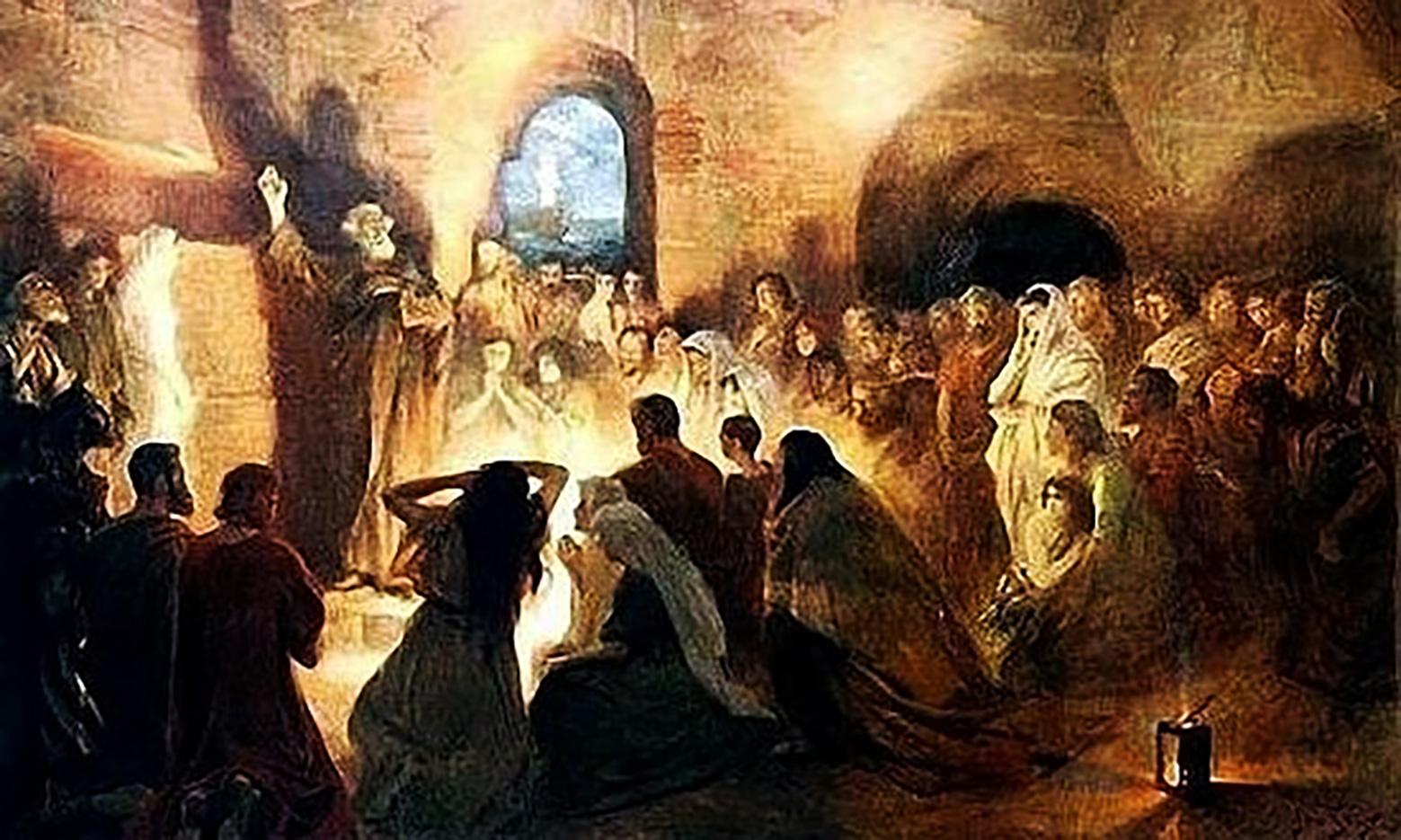 Un dipinto che raffigura l'apostolo Pietro che trasmette la parola di Gesù ai primi cristiani