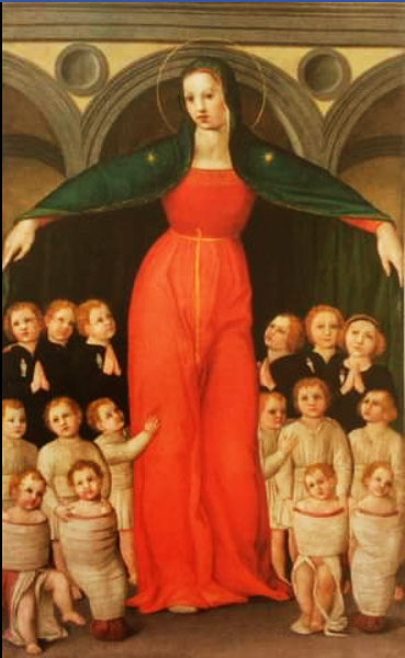 La Madonna della Misericordia protegge i suoi figli sotto il manto